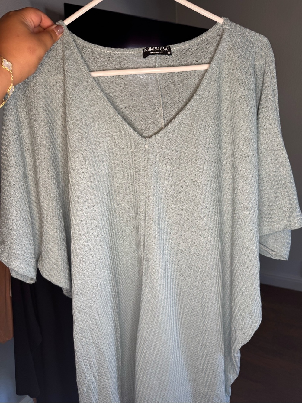 HEIMISH USA Light Mint Textured Short Sleeve V-Neck Top